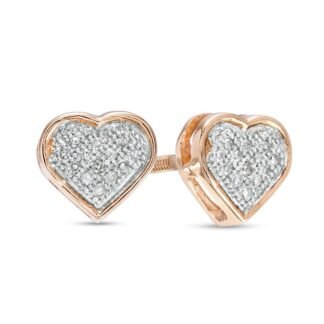 1/20 CT. T.W. Diamond Pavé Heart Stud Earrings in 10K Gold