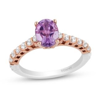 Enchanted Disney Rapunzel Oval Light Purple Amethyst and 3/8 CT. T.W. Diamond Engagement Ring in 14K Two-Tone Gold